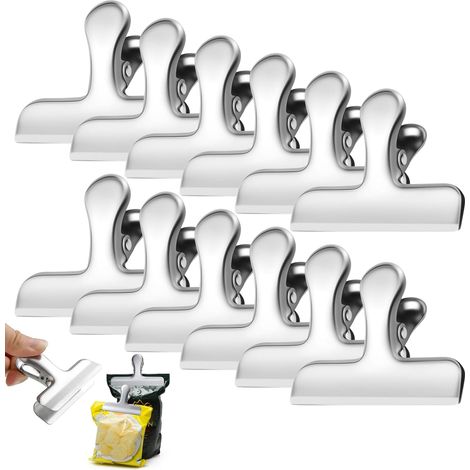 12 Pièces Pince Sachet Alimentaire en Acier Inoxydable pour Bureau, Cuisine  78mm Acier Inoxydable Pince à Dessin en Métal Grand, Clips de Fermeture Conservation Alimentaire (1/5)