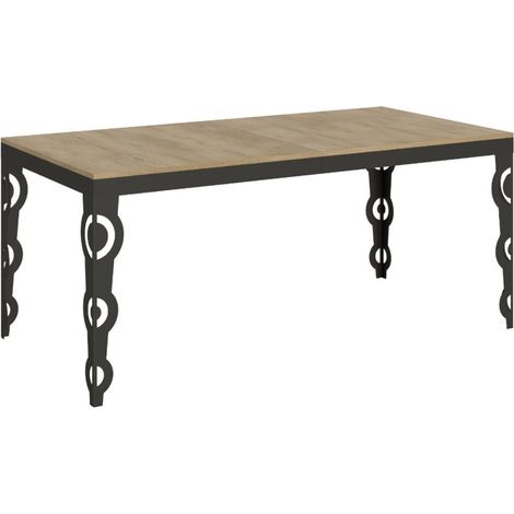 Table rectangulaire extensible orientale 6 à 20 personnes L 180 à 440cm bois clair et cadre métal anthracite Zakary (1/5)