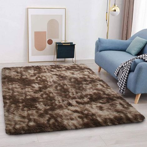 Tapis moelleux moderne 80x200 cm – Rectangulaire en marron blanc – Conception anti-glisse – Lavable en machine – Pour chambre enfant - blanc80200cm