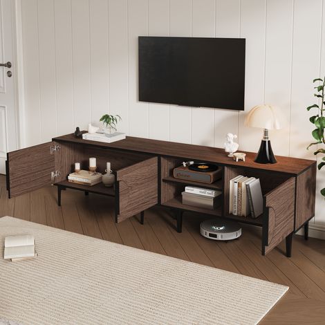 Meuble TV pour salon avec 3 portes et niches ouvertes, panneaux de particules, 180x35x49 cm, marron (1/5)