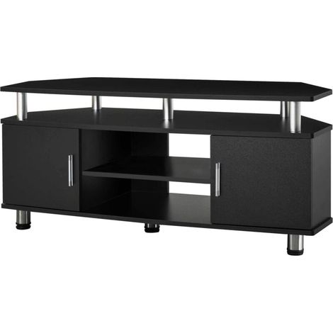 Meuble TV Meuble TV meuble télé bois banc TV pour téléviseur jusqu'à 55 pouces avec grand plateau, placards à portes et compartiment ouvert pour salon chambre à coucher, 120 x 40 x 52 cm, noir (1/5)