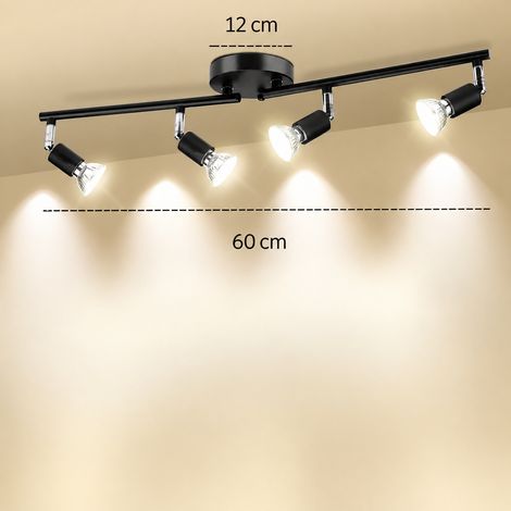 Plafonnier Moderne 4 Spots Orientables 330° Noir sans Source Lumineuse noir réf 8446 30 × 13 × 9 cm 700 g – Livraison gratuite