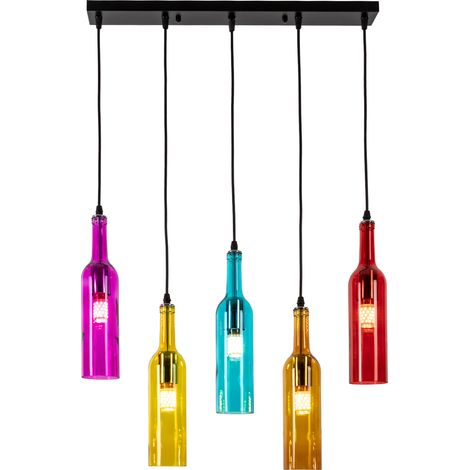 Suspension multicolore en forme de bouteille de vin, lustre à 5 lumières en forme de bouteille de vin pour bar, café ou restaurant, Luminaire (1/5)