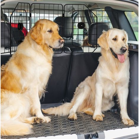 Barrière de sécurité voiture pour chien 93-150x42 cm en acier noir, pliable pour coffre – MEUBLIV (1/5)