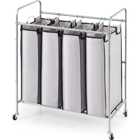 VEVOR Carro Clasificador de Ropa de 4 Secciones, Cesto de Ropa Sucia con Ruedas Resistentes Bloqueables y 4 Bolsas Extraíbles, Cesto de Ropa Sucia Rodante Clasificador para Almacenamiento de Ropa