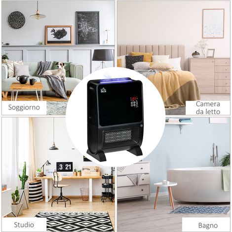 2-in-1-Elektro-Heizgerät mit Luftbefeuchter, 3-farbiger LED-Beleuchtung und UV-Licht, Timer und Fernbedienung, 33 x 21 x 49,5 cm, Schwarz