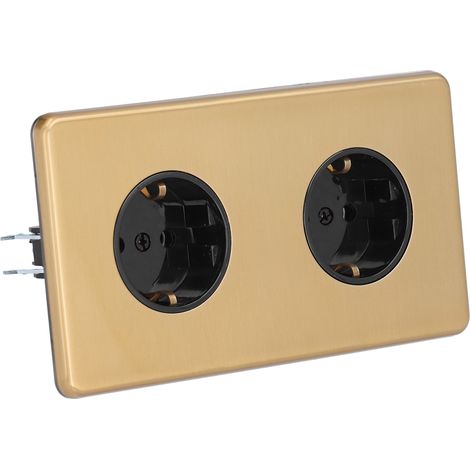 Prise double encastrable style allemand, panneau en acier inoxydable brossé, 250V 16A, 2 sorties (1/5)