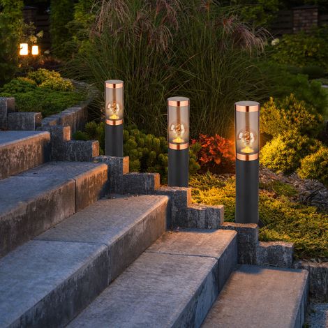 Stehlampe Standleuchte Außenbeleuchtung Sockelleuchte rauch Kupfer Außen Garten Stehlampe, Edelstahl Kunststoff, 1x E27, DxH 7,6x45 cm, 3er Set