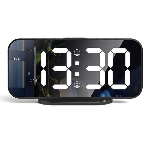 Sveglia digitale a LED con doppio allarme, sveglia mattutina con funzione snooze, orologio da comodino con specchio, decorazione per la camera da letto, orologio digitale alimentato tramite USB (1/4)