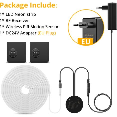 (Double capteur, lumière blanche, 2 m) Interrupteur à induction PIR intelligent à double détection de présence humaine (24 V CC), bande lumineuse LED (1/5)