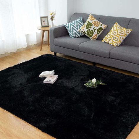 Teppich Shaggy Langflor Antirutsch Wohnzimmer Schwarz 120x180CM (1/5)