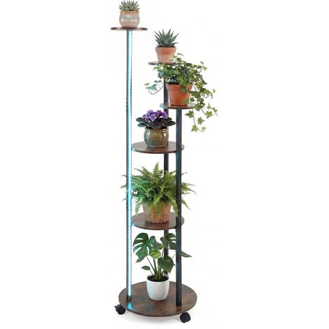 COSTWAY Scaffale Pianta Porta Piante Alto Esposizione Ripiano Organizer Supporto Luce Led Interno Libreria Angolare Stretto Soggiorno Spazio Piccolo Sottile A (1/5)