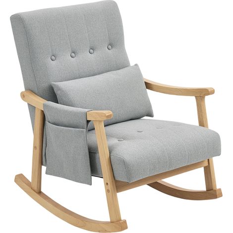 Light Grey Wooden Frame Rocking Accent Chair for Cozy Home Decor and Stylish Comfort (1/5)