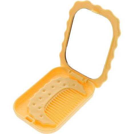 Miroir de maquillage de poche compact avec peigne, mini miroir cosmétique pliable format voyage pour femmes, joli ensemble carré jaune (1/5)