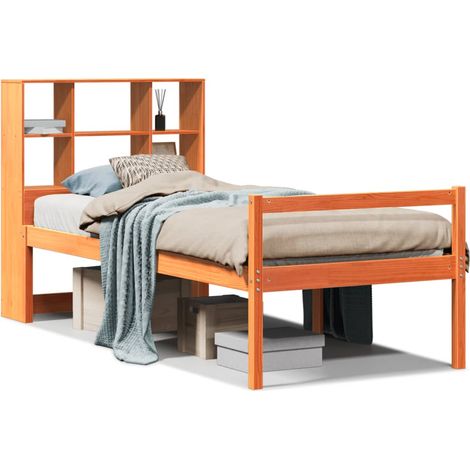 Maison Exclusive - Massivholzbett mit Regal ohne Matratze Wachsbr