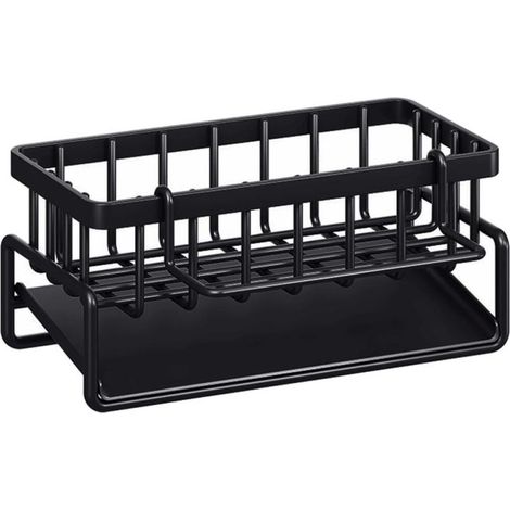 Noir, Organiseur d'évier de Cuisine Porte éponge en Acier Inoxydable Rangement Eponge Cuisine Accessoires de Cuisine avec Plateau de Vidange et Porte Serviettes (1/5)