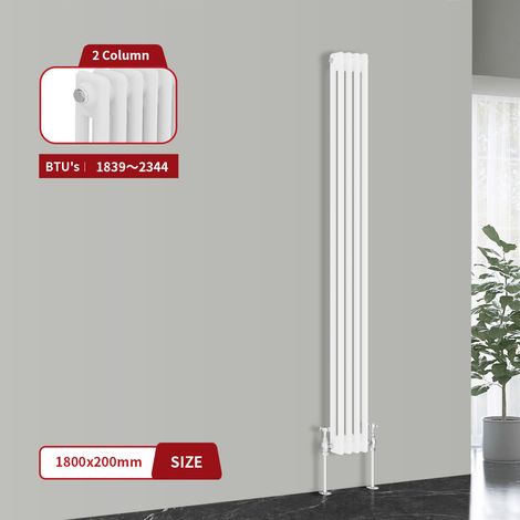 Warmehaus Traditional Cast Iron Style Radiator White Double Column 1800 x 200mm (1/5)