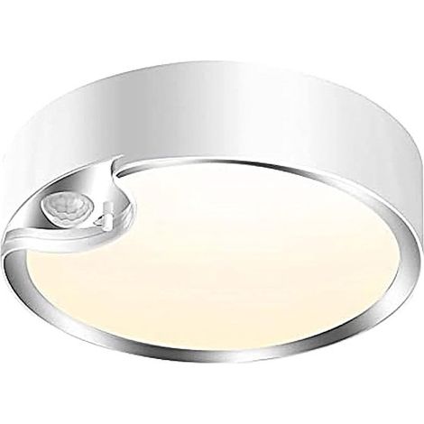 Lámpara de techo con sensor de movimiento, funciona con pilas, 400 lúmenes, 6000K, altura 7.8", ideal para armario, escalera, ducha, cobertizo, garaje o despensa. (1/5)