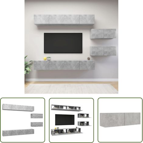 The Living Store Ensemble de meubles TV 6 pcs Gris béton Bois d'ingénierie - Meuble Tv Gris - Meuble Tv Suspendu - Ensemble Meuble Tv - Meuble Hifi - Rangement Salon (1/5)