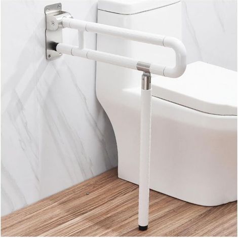 Barre d'appui WC - pliable et pivotante avec base - convient aux femmes enceintes et aux personnes âgées à mobilité réduite - blanche - 60 cm (1/5)