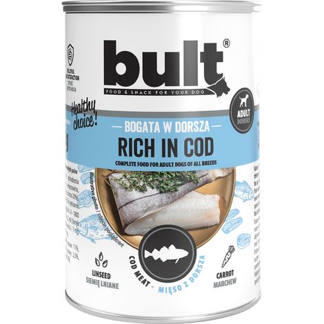 Cibo umido per cani BULT, lattina di merluzzo da 400 g, completo. (1/2)