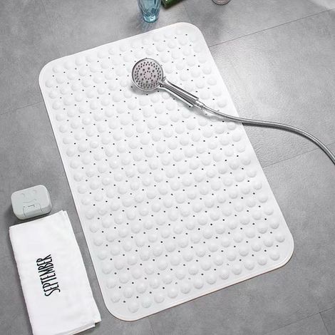 Tapis Douche avec Ventouses et Trous de Drainage, Tapis de Douche avec Coussin Massant, Douche de Carré Anti-dérapant, 50x50cm Blanc (1/4)