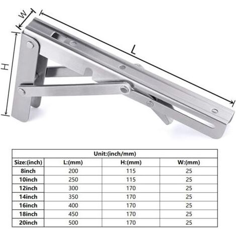 LaBlanc - Équerre Pliante 200 mm - 2 Pièces Support Console Pliable En Acier Inoxydable - Equerre Etagere Pour Garage,Cuisine,Chambre - Avec vis de montage (1/5)