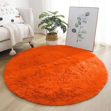 Tapis Rond à Poils Longs Doux et Moelleux, Tapis Décoratif Antidérapant pour Salon Chambre Orange 80 cm (1/5)
