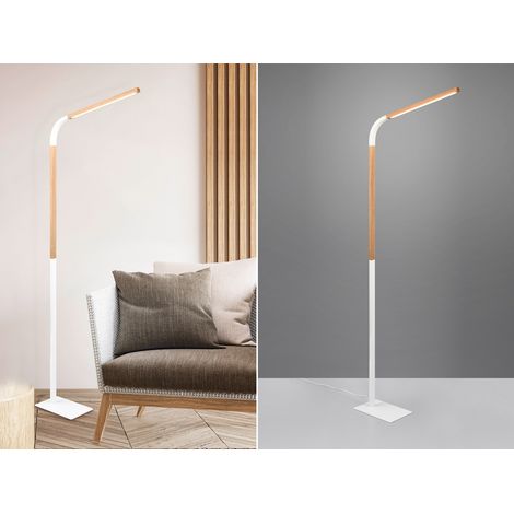 LED Stehleuchte NORRIS Weiß mit Holzelementen, Höhe 140cm