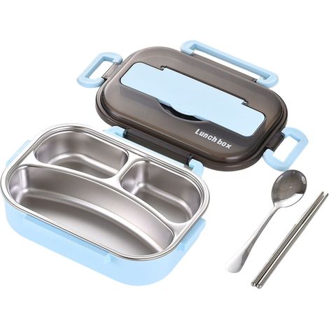 1 Boîte à bento,Acier inoxydable,2 compartiments,Poignée de transport,Sac isotherme et cuillère,Étudiant et travail (1/5)