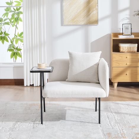 Freizeit-Sessel 86x72x71 cm Beige aus Chenille mit Beistelltisch und Stauraum (1/5)