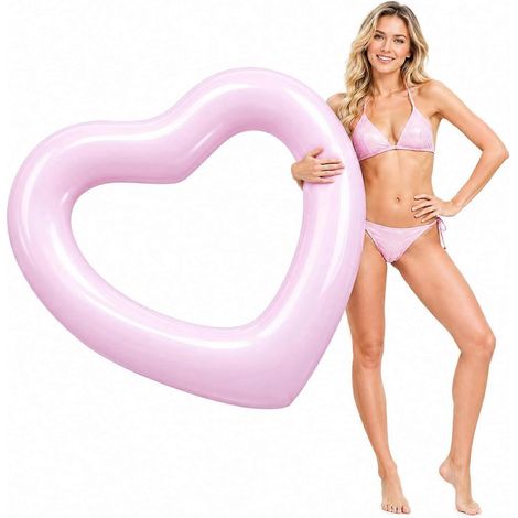 Bouées gonflables en forme de cœur, roses, pour adultes, pour nager dans les piscines et à la plage, et pour les fêtes aquatiques estivales.-AquaForge (1/5)