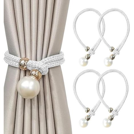 Lntyq 4 Pièces Embrasse pour Rideaux,Embrases pour Voilages Grandes Perles pour Décoration de Maison, Bureau Etc. (Blanc) (1/4)