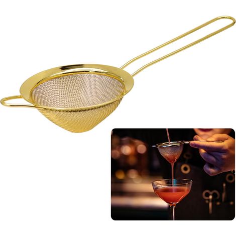 Filtre conique en maille fine en acier inoxydable passoire à cocktail fine pour fournitures de bar, ustensiles de cuisine pour café, thé, boissons, cocktails(or)