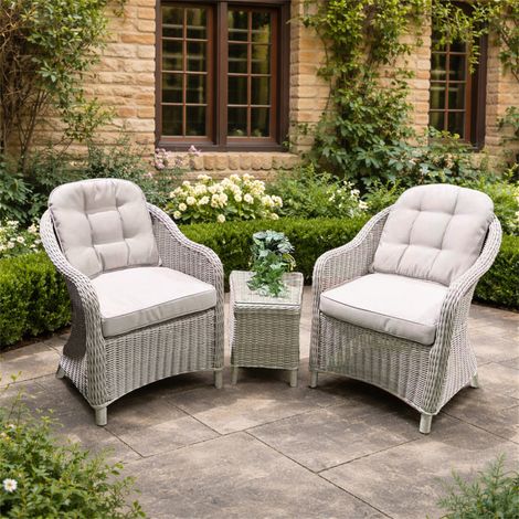 Abrihome Grey Rattan Bistro Set 2 Seats with Side Table – Heavy-Duty 150kg Weight Capacity, Handwoven PE Rattan Garden Furniture, Weatherproof & Water-Resistant Cushions, Anti-Slip Feet– for Patio, Ba (1/5)