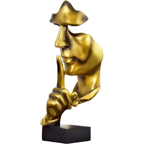 Silence Is Golden Modern Minimalist Abstract Sculpture, Broken Face Creative Thinker Ornament Souvenir (1/4)