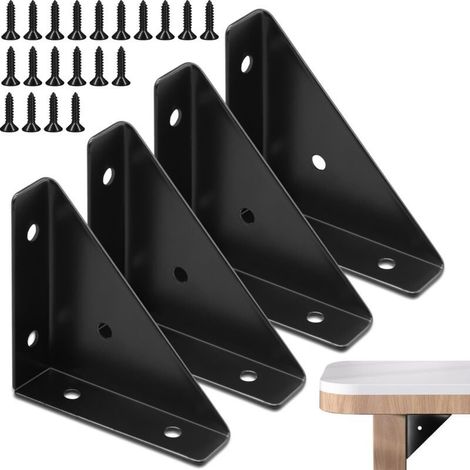 4pcs Corner Bracket, Black Corner Bracket, Metal Corner Brackets, Triangle Corner Bracket for Shelf, 66mm × 66mm Corner Braces for Wood, Bed Corner Bracket Connector (1/5)