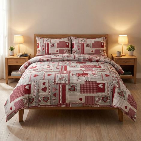 Copripiumino Tirolese Cuori “Aprica” Bordeaux – Cotone 100% Artigianale Made in Italy Cm. 250x200