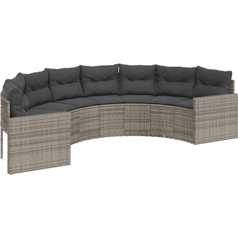 Maison Exclusive - Canapé de jardin avec coussins demi-rond gris résine tressée (1/5)