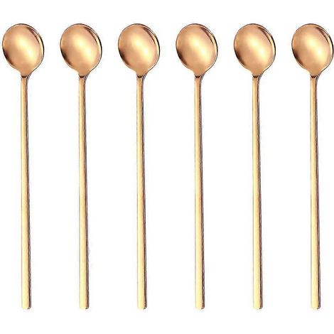 Lot de 6 cuillères à café, cuillères à mélanger, cuillères à thé à long manche, cuillères à thé glacé, longues cuillères pour mélanger-Rose Gold