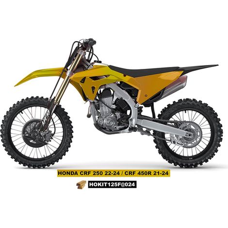 KIT COMPLETO DI PLASTICA UFO CON TELESCOPIO (AMMORTIZZATORE) PER HONDA CRF 250 R '22-'24, CRF 450 R '21-'24 COLORE ORO
