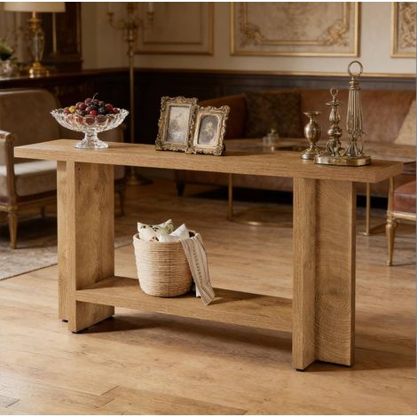 Tavolo consolle 150 x 30 x 80 cm a doppio livello in MDF marrone DESVIAE (1/5)