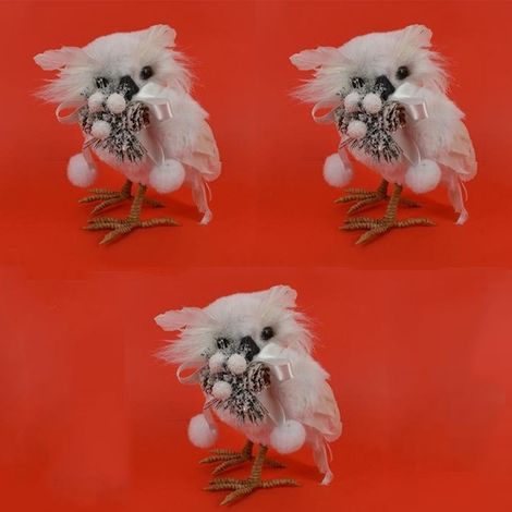 Gufo bianco uccello per albero di natale decorazioni addobbi natalizi casa 16 cm in polisterolo e tessuto set da 3 (1/5)