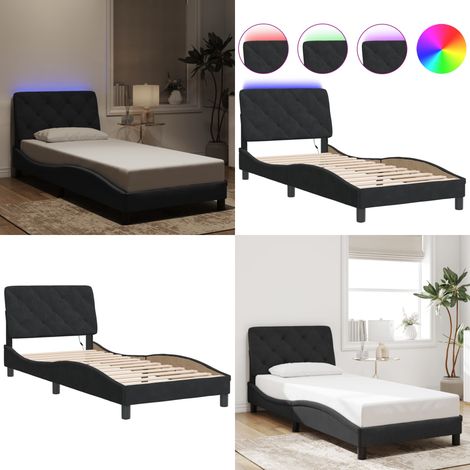 Bettgestell mit LED-Leuchten Schwarz 90x200 cm Samt - Samtsofa - Bettrahmen - Doppelbett - Boxspringbetten - Luxusbett - Home & Living (1/5)