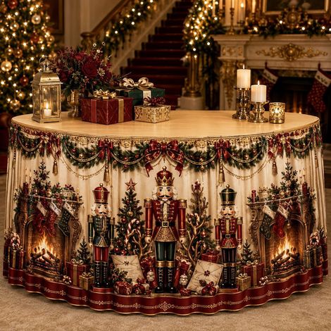 Nappe de Noël style 2026 pour décorations de fête de famille - Tissu décoratif en polyester imprimé bonhomme de neige et sapin de Noël - 180 x 75 cm - Lot de 10