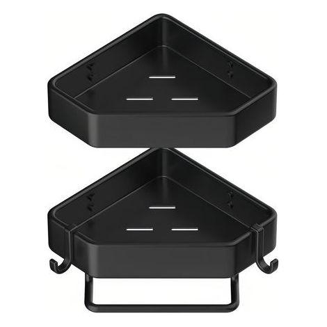 Corner shower shelf, bathroom storage rack, suitable for compact bathrooms, double layer, black (1/5)