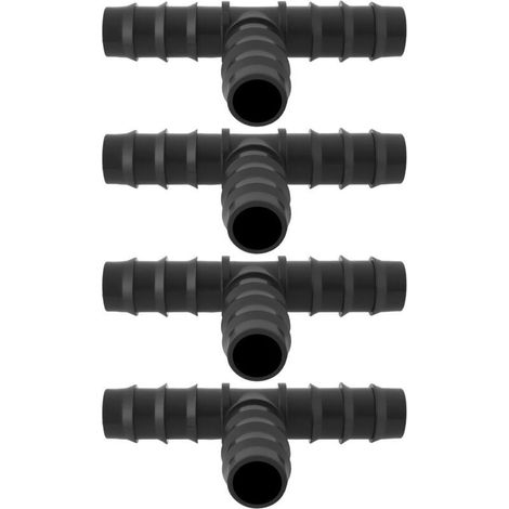 Raccords en T noirs en plastique (4 pièces) pour tuyaux d'irrigation goutte à goutte, raccords de jardin pour systèmes d'irrigation goutte à goutte de 20 mm (1/5)