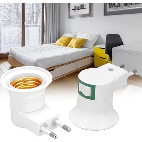 Adattatore per attacco lampada - Portalampada - Spina UE - Adattatore - Interruttore - Presa multipla - Adatto per lampadine E27, Bianco 220V. (1/5)
