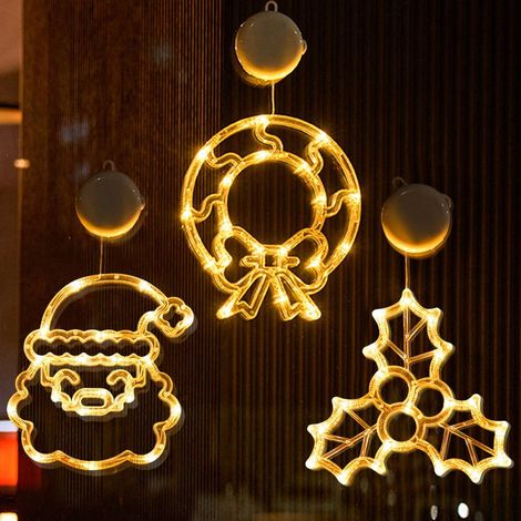 Dekorative LED-Lichterketten mit Weihnachtsmotiven, Lichterketten mit Saugnapf und grünem Weihnachtsmann, Fenstergirlanden, Hängegirlanden (1/5)