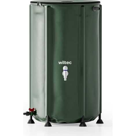 Wiltec Serbatoio acqua piovana pieghevole da 250 l, con coperchio e rubinetto, contenitore raccolta acqua piovana in PVC da 620 g/m² con attacco per tubo